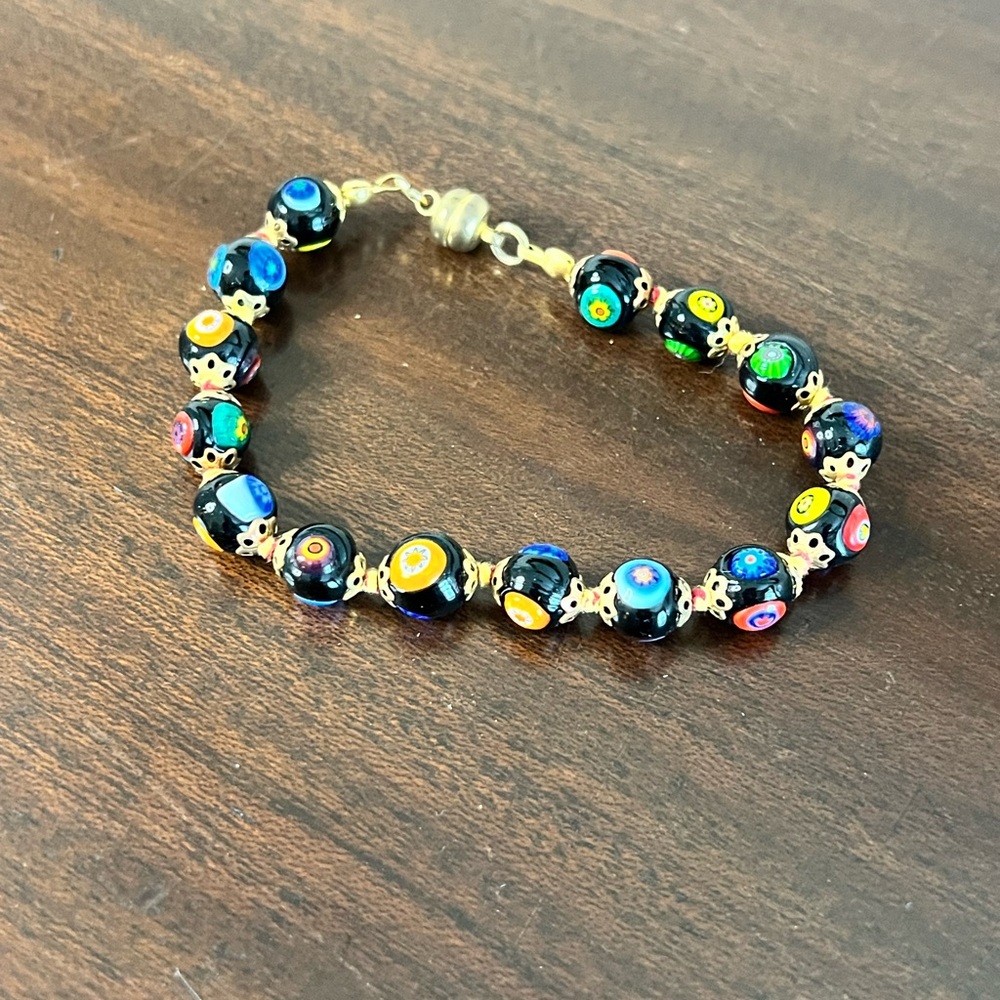 Black Organic Beaded Bracelet with Lustrous Finish